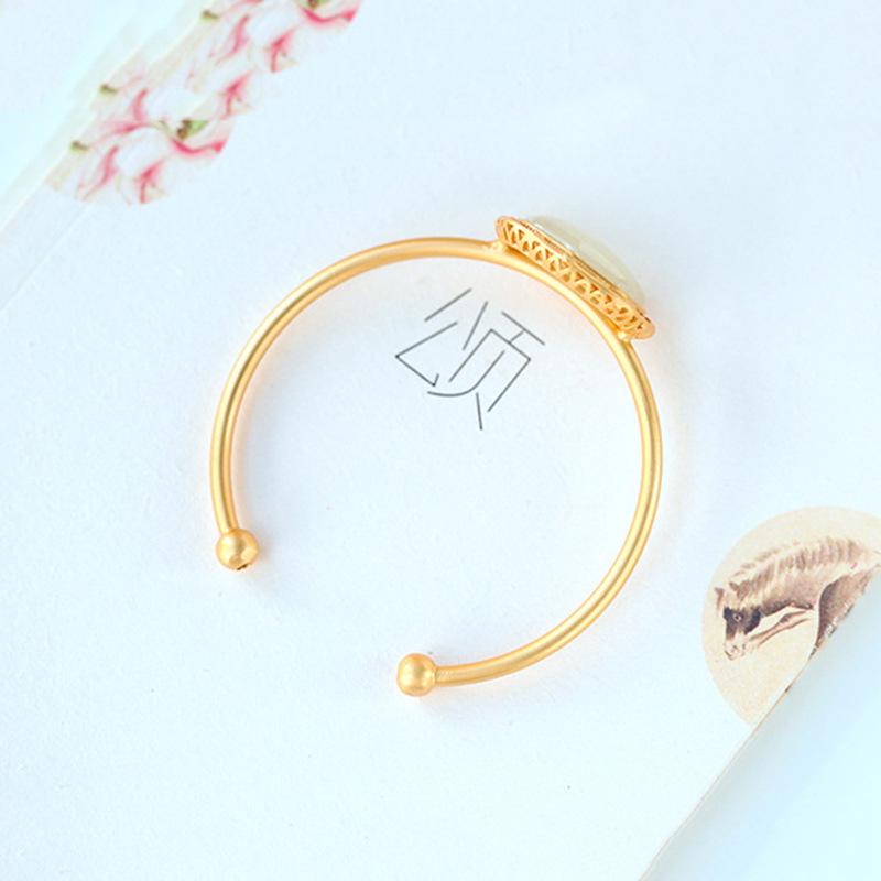 Imitation Hetian Jade Openwork Lace Geometric Bracelet - Retro White Ruyi Lock Fortune Bangle