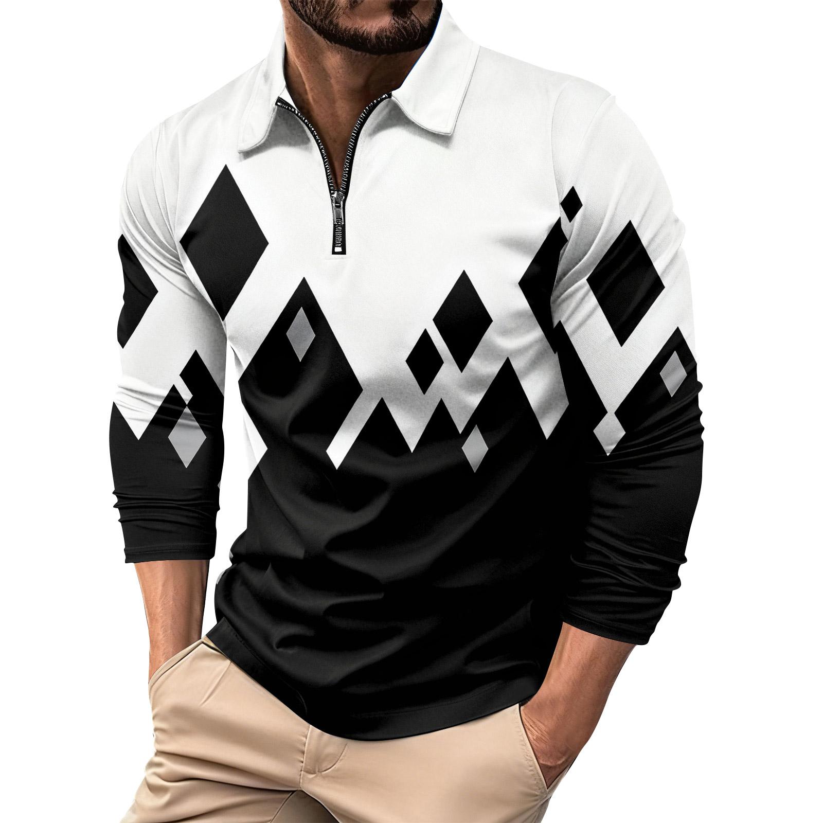 

Men s Printed Collared 1/4 Zipper Long Sleeve Casual Sports Top M чёрный