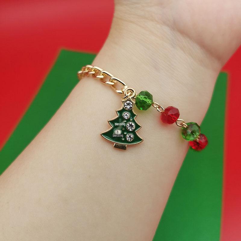 European-American Christmas Santa Snowflake Crystal Beaded Bracelet Gift