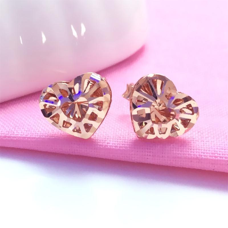 Purple Gold-Plated Rose Gold Shining Love Stud Earrings Female Simple Temperament Elegant Color Gold Hollow Heart-Shaped Ear Buckle