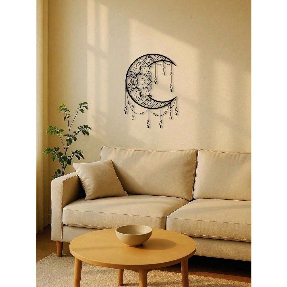 Bohemian Mandala Moon Wall Art with Healing Crystals Metal Wall Hanging Spiritual Room Decor Yoga Meditation Gifts