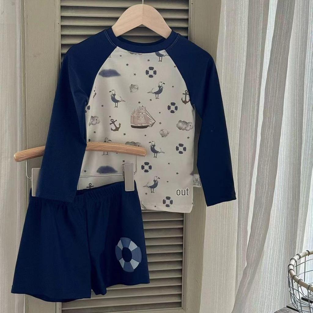 2024 Korean Style Kids' Summer Swimsuit - Simple, Casual, Quick-Drying Sun Protection for Beach & Hot Springs.