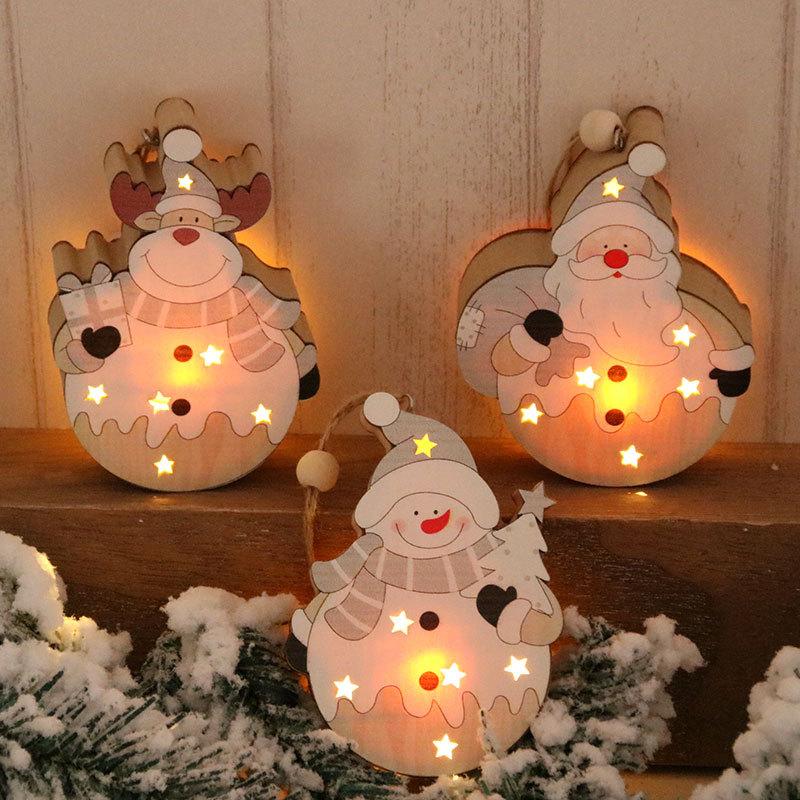 Christmas Decorations Christmas Wood Glow Pendant Santa Tree Pendant