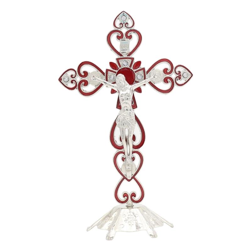 Crucifix Sculpture Cross Statue Catholic Figurine Standing Crucifix for Home Altar Living Room Table Bedroom
