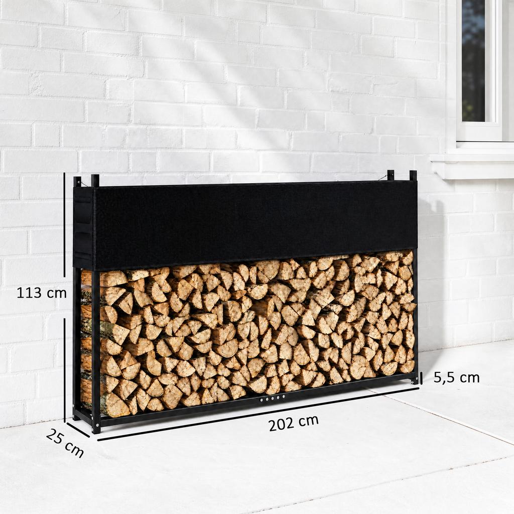 Firewood Rack 202 X 25 X 113 Cm Firewood Rack with 600D Oxford Cover Steel Frame Up To 500 Kg Black