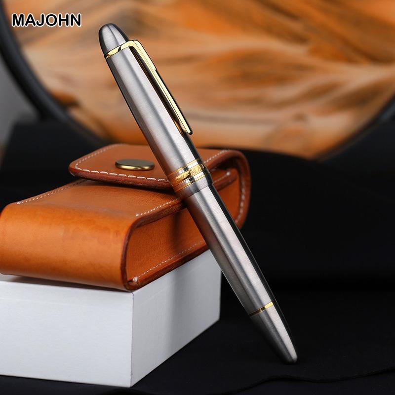 MAJOHN Titanium Alloy Ti-136 Piston Fountain Pen Anti-slip EF/F Metal Brushed Hammer Pattern Version Writing Gift Pen Stationery