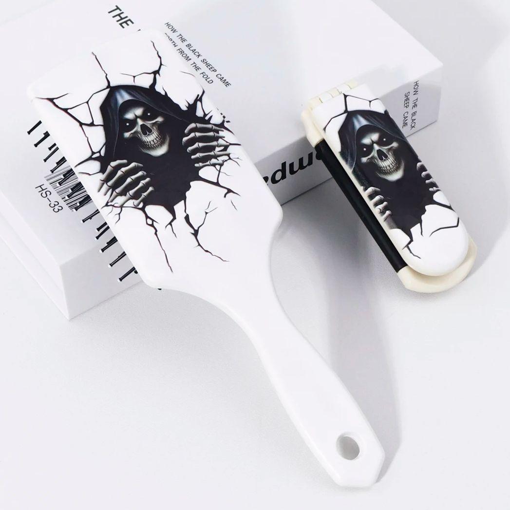 

Mysterious Skeleton Pattern Comb Set, Knotting Brush, Compact Folding Mirror Comb with Air Cushion,Special for real hair wigs