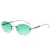 New Luxury Frameless Gradient Cat Eye Women Sunglasses  Brand Pearl Inlaid Temple Design Elegant Trend Men Sun Glasses Uv400