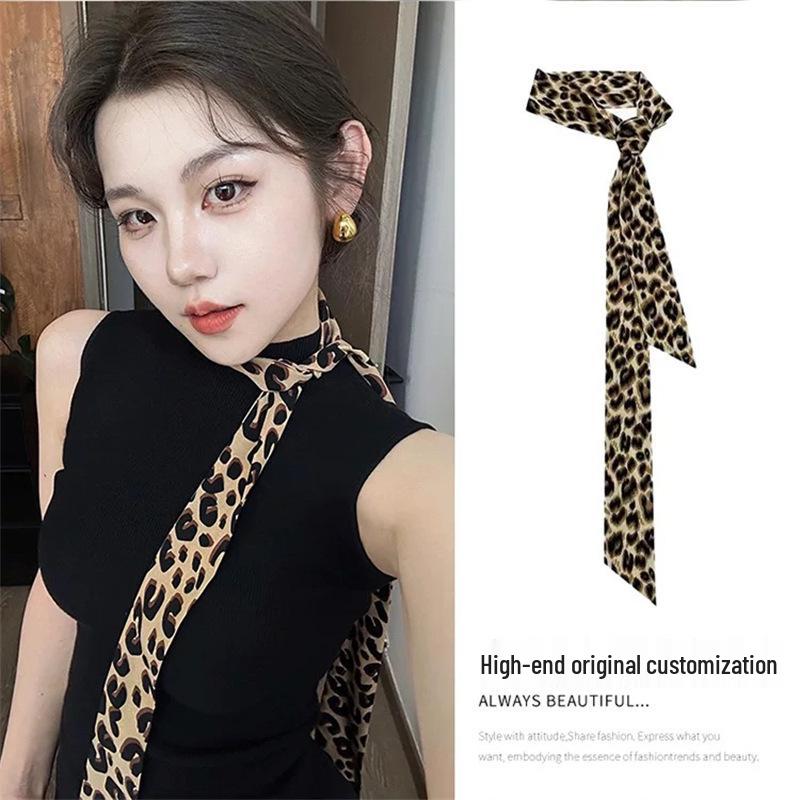 Korean Retro Striped Silk Scarf: Elegant Ribbon for a Sophisticated Look