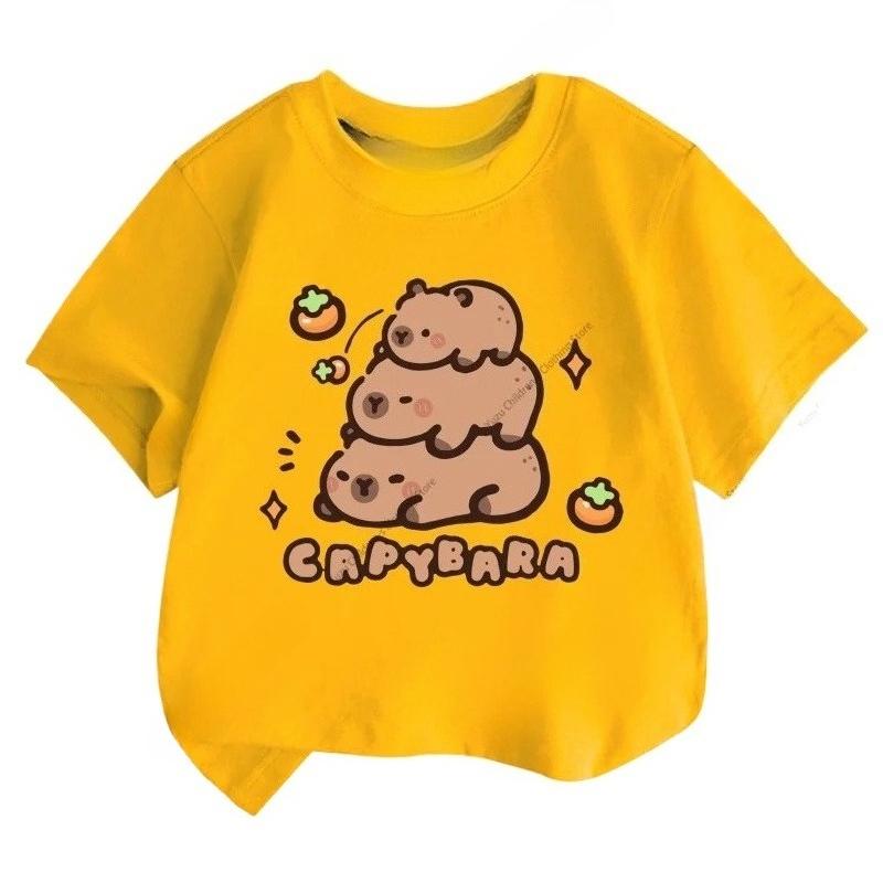 

Летняя Новая Модная Футболка с Милым Принтом Капибары для Детей, Милая Удобная Универсальная Футболка с Коротким Рукавом для Мальчиков и Девочек 140