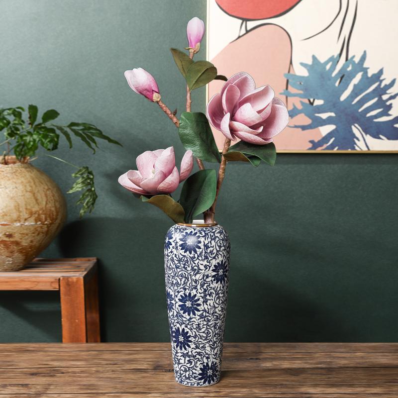 35CM Blue and White Porcelain Vase: Chinese-Style Ceramic Flower Container for Hydroponic Bamboo or Living Room Décor.