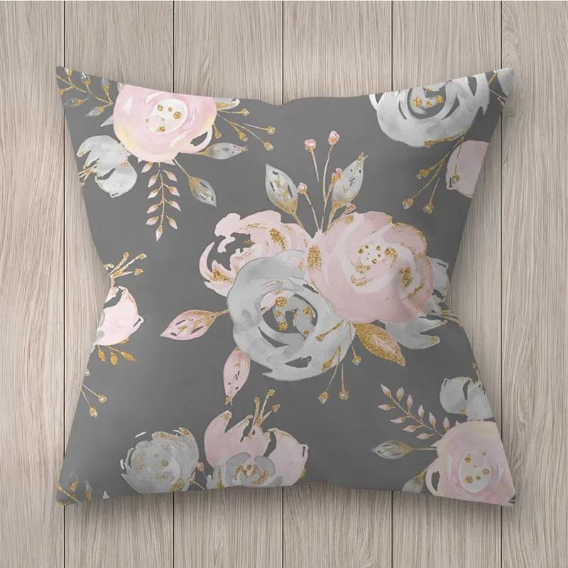 Square Polyester Cushion Cover Living Room Home Decor Throw Pillow  Rustic Rose Printed  Case