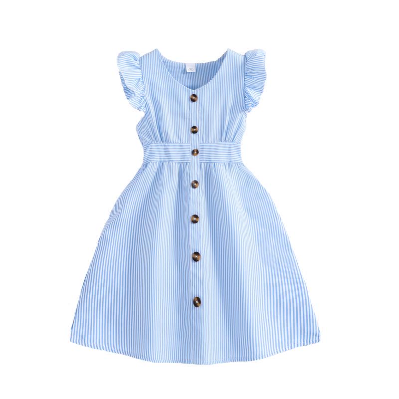 2025 Girls' Summer Striped Princess Dress with Fly Sleeves