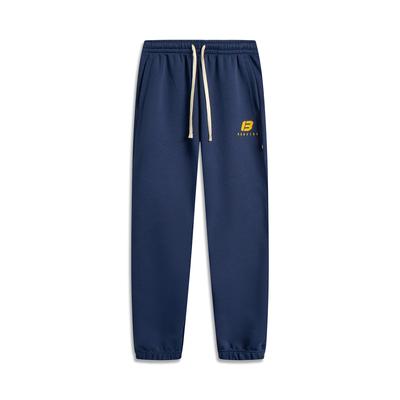 Li Ning Basketball Series Casual Simple Lace-Up Cuffed Letter Print Knitted Sports Pants Men Pants Deep-Navy AKLV215-2