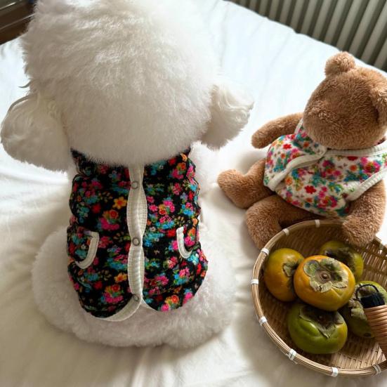 Colorful Floral Dog Vest Sleeveless Pet Shirt Small Dogs Cardigan Warm Winter Poodle Outfit for Small Medium Breeds Bichon Frise Cats