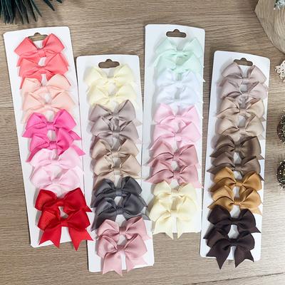 10Pcs/Set Solid Color Kids Bows Hair Clips For Baby Girls Handmade Ribbon Bowknot Hairpin Barrettes New Year Hair Accessories Quality