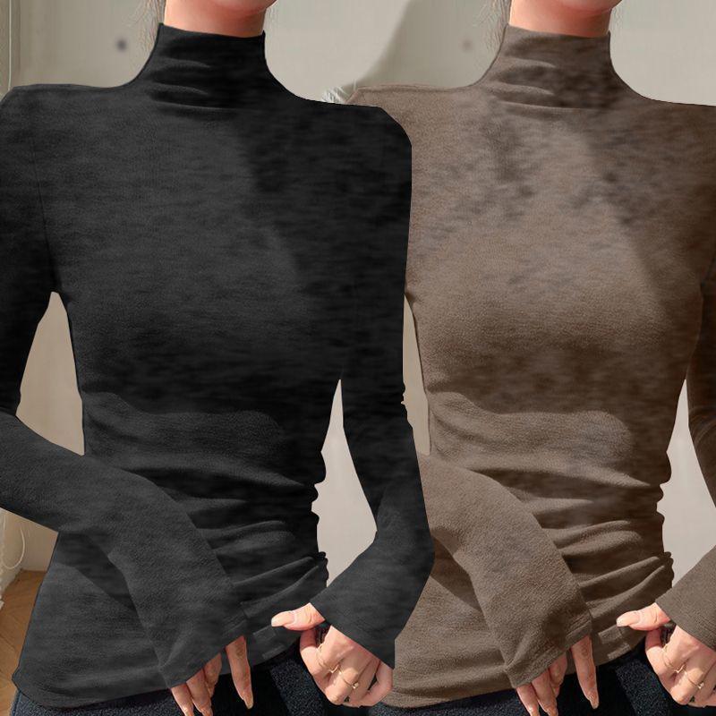 Chic Slim-fit High-neck Long-sleeve Base Layer: Solid Color, Flattering, Versatile Autumn/Winter Top