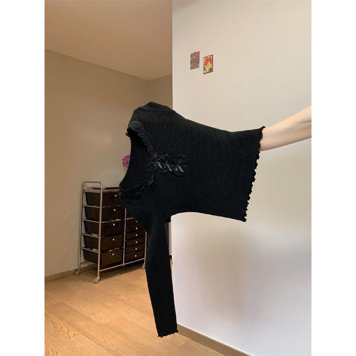 Korean Lace Patchwork Knitted Slim-fit Sweater for Women - 2025 Autumn/Winter Trendy Top