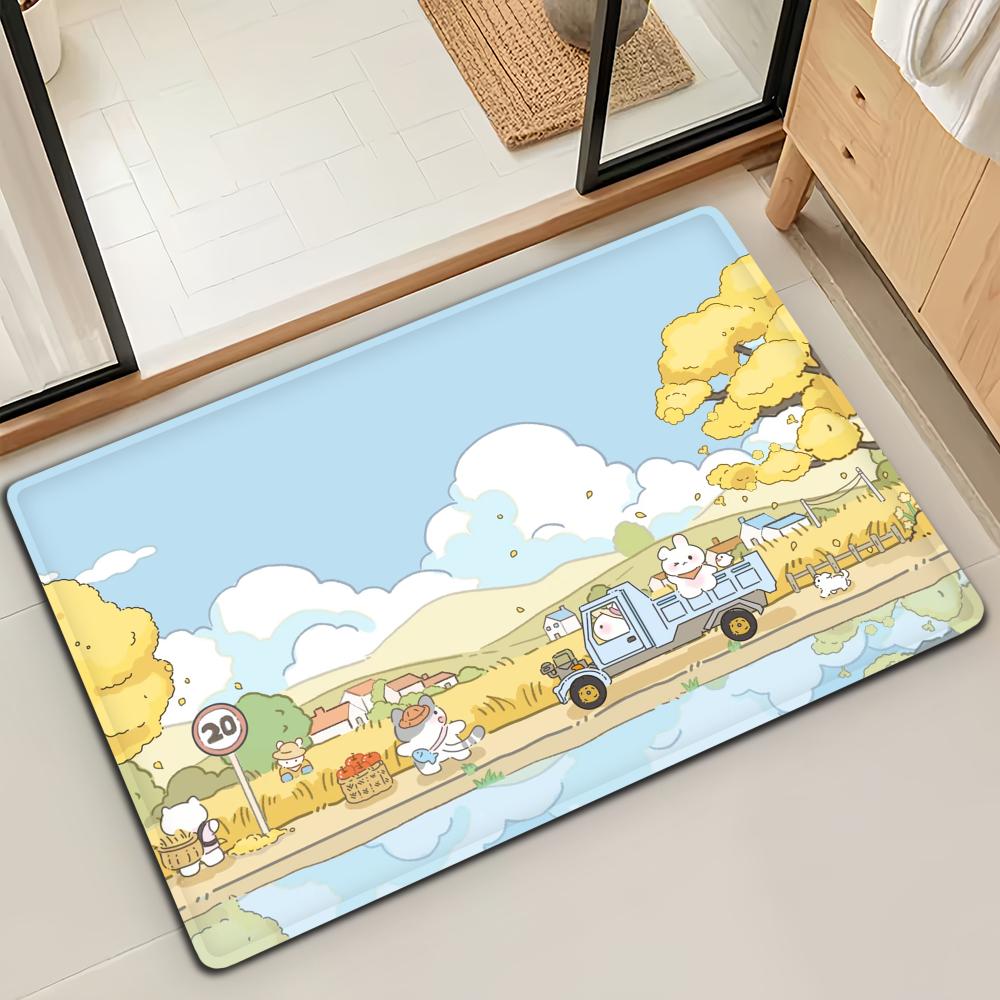 Cute Pink Rabbit Kawaii Door Mat Bath Microfiber Decorative Versatile Flannel Floor Mat Quick Dry Absorbent Non-slip Sole
