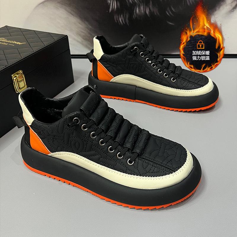 Men'S Spring Autumn Plus Size Fleece Lined Dad Skate Shoes, New Trendy Warm Cotton Casual Sports Sneakers