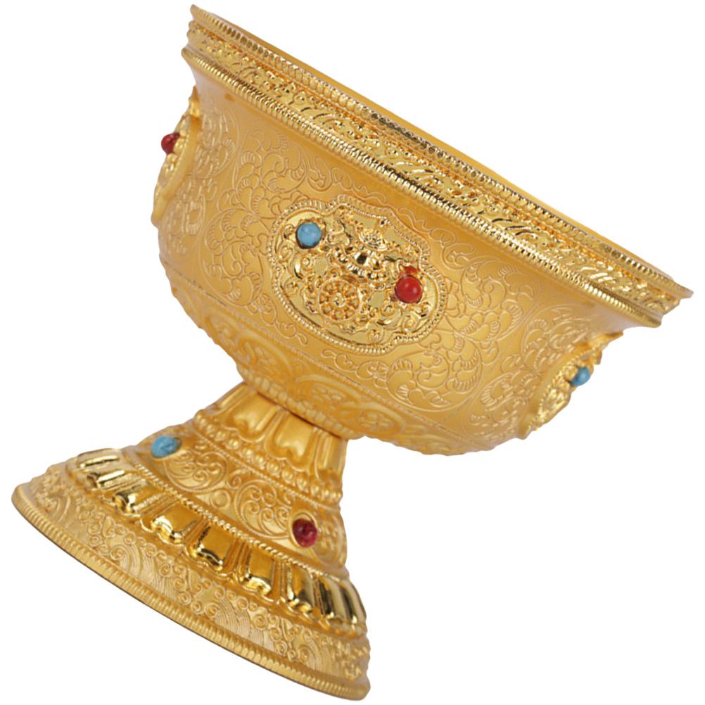 Copper Water Offering Bowl Rust-Resistant Polished Golden Buddhist Worship Bowl for Home Temple Office Yoga Meditation