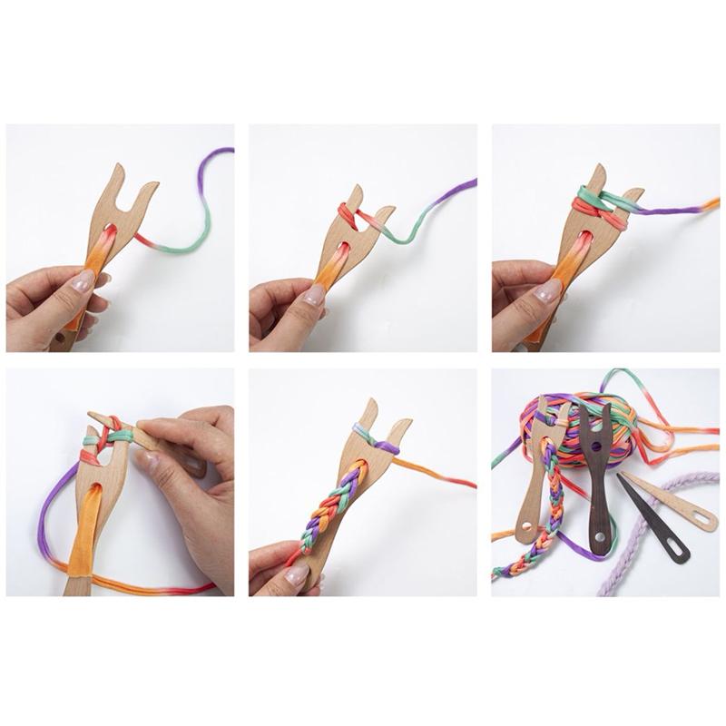 2Pcs Knitting Fork And Eye Needle Kit Wooden Cording Tool Fork Braider Lightweight Knitting Fork Braided Tool