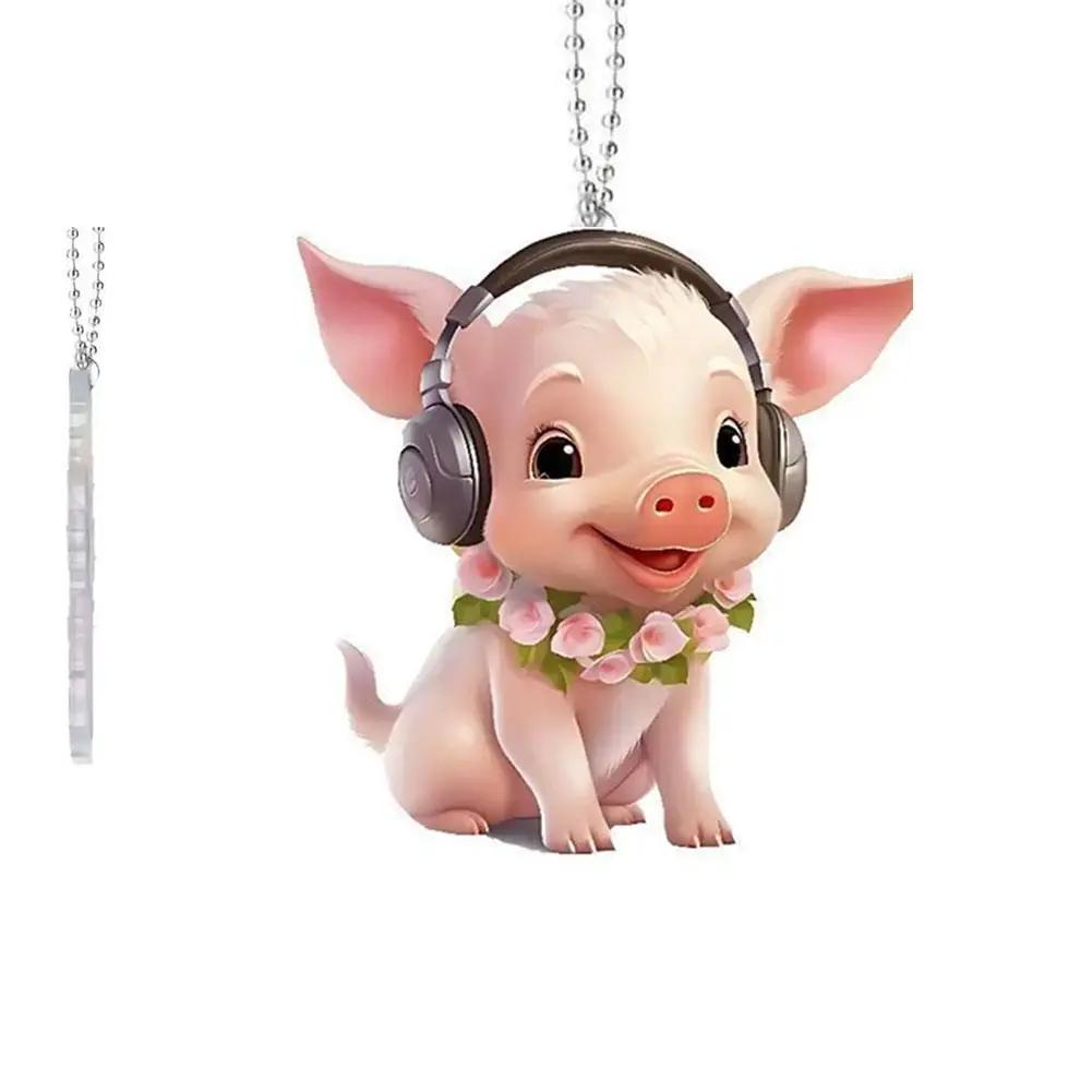 Süßes Rosa Schwein Auto Spiegel Hängendes Zubehör Lustiger Acryl Schweinchen Anhänger Für Rückspiegel Kawaii Tier Schlüsselanhänger & Tasche Cha E1R6
