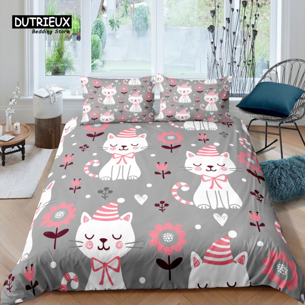 Home Living Luxury 3D Retro Cat Bedding Set Duvet Cover Pillowcase Kids Bedding Set Queen and King EU/US/AU/UK Size