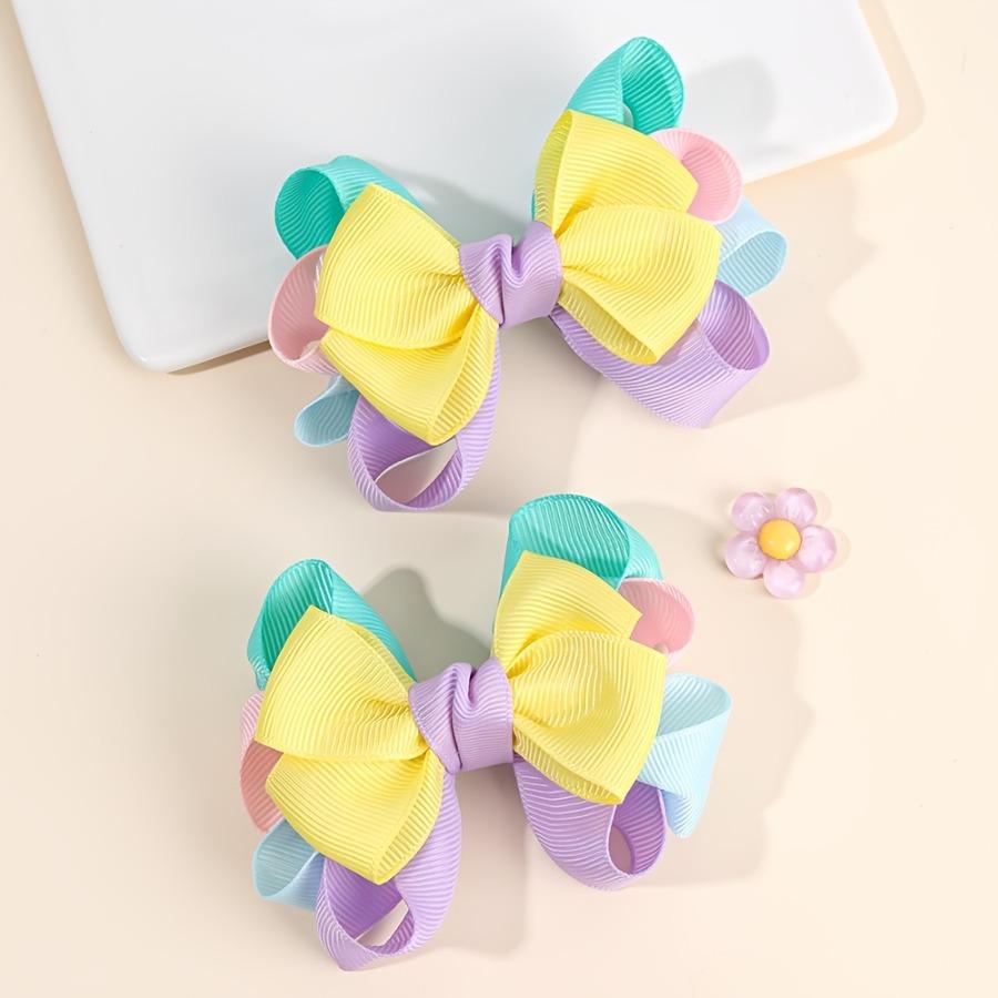 2pcs Colorful Hair Bow Clips for Women, Elegant Grosgrain Ribbon Bow Hair Barrettes for Daily Wear, Durable Hairpins, Stylish Hair Accessies for Gifts