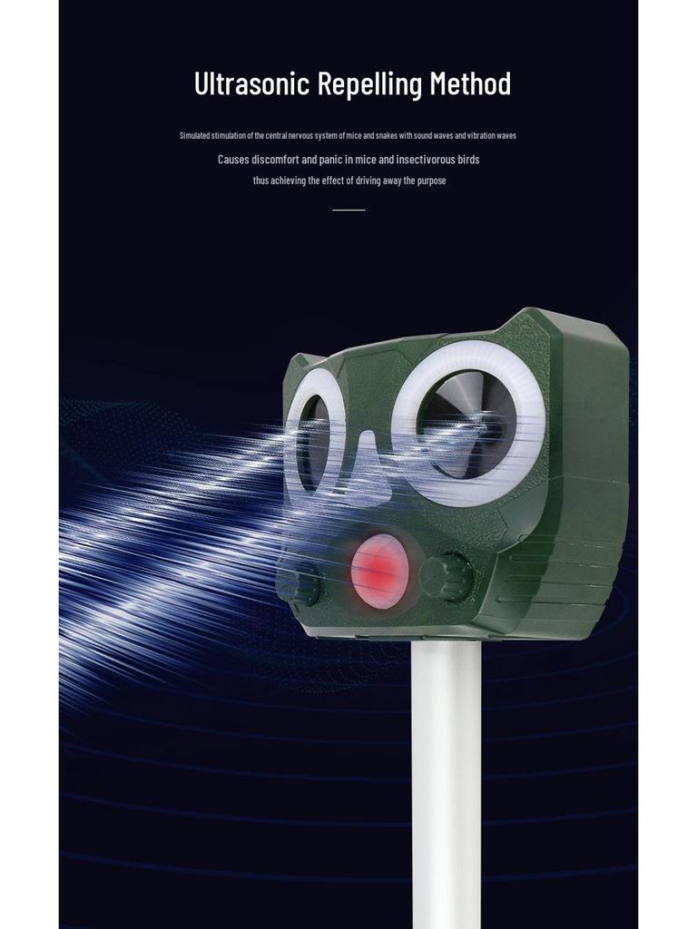 Solar-Powered Ultrasonic Animal Repeller: Waterproof Device for Birds, Rodents, and Cats