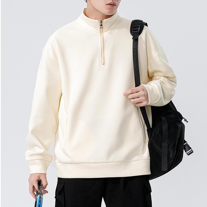 High Collar Half-zip Sweatshirt for Men In Autumn Winter Thickened Loose Trendy Brand Solid Color Casual Long-sleeved POLO