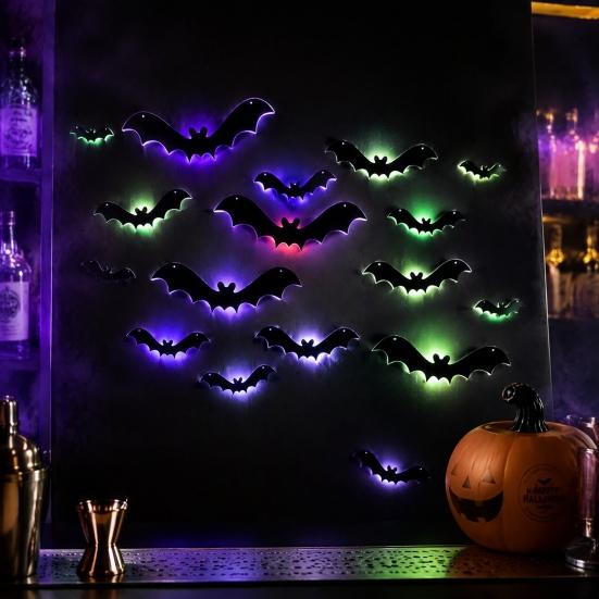 Mysteriöse Heimdekorationen Halloween 3D Leuchtende Fledermaus Wanddeko, Abnehmbare Filz Fledermaus Aufkleber, Verschiedene Montierte Verzierungen Größe, LED Leuchtend