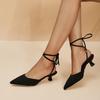 European and American Outer Wear Pointed Head Cross Anklet Sole Heel Shoes Women's Straps Bow Banquet Nightclub Sexy Stiletto Women's Single Shoes