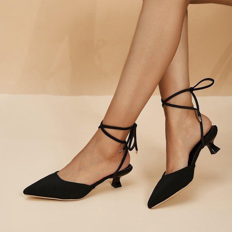 Pointed Cross Anklet Strap Sole Heels Women's European and American Outer Wear Bow Banquet Nightclub Sexy Stiletto Women's Single Shoes