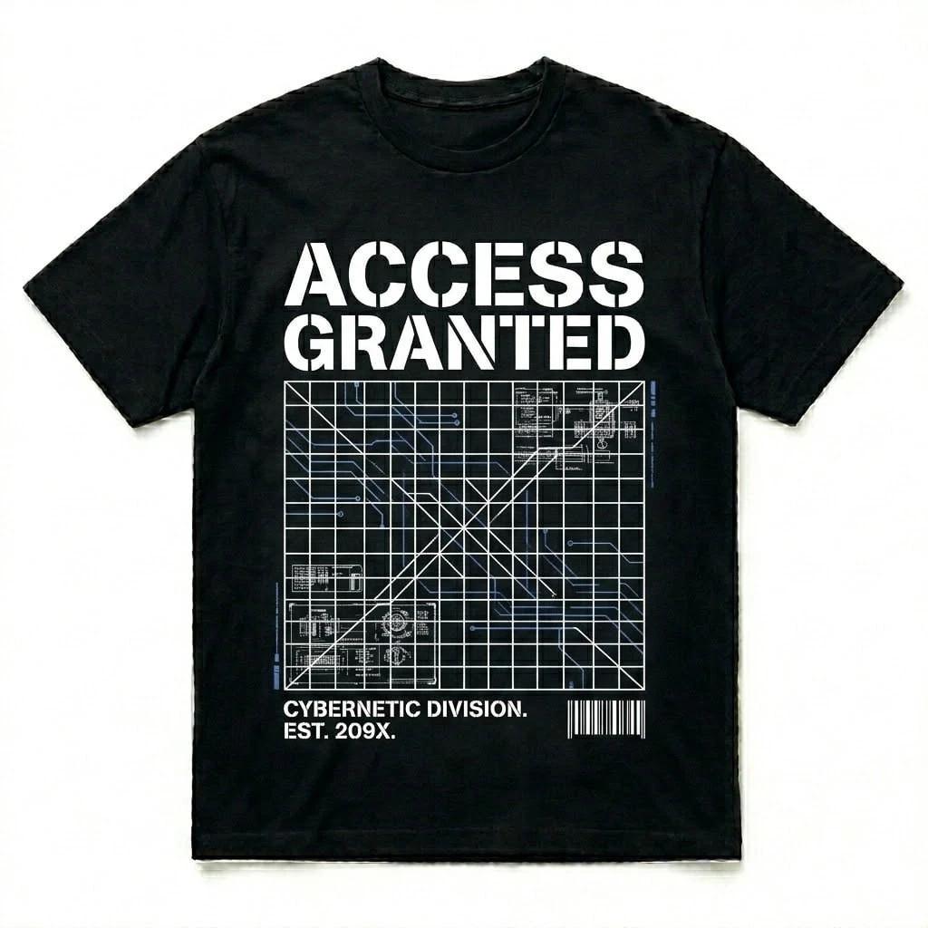 Access Granted Cybernetic Division T-Shirt - Retro Futuristic Cyberpunk Graphic XS
