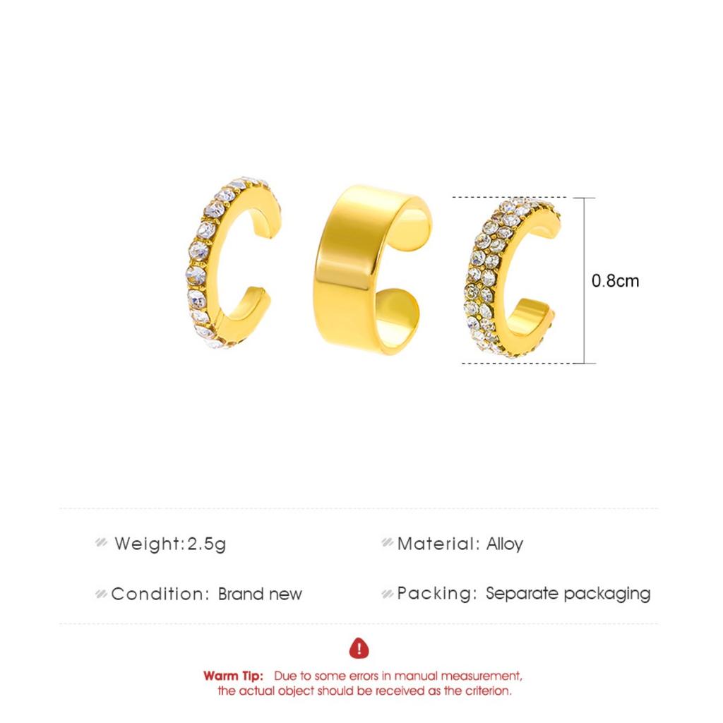 3Pcs Set Sparkling Ear Cuffs for Women Non Pierced Clip on Earrings Minimalist Statement Jewelry