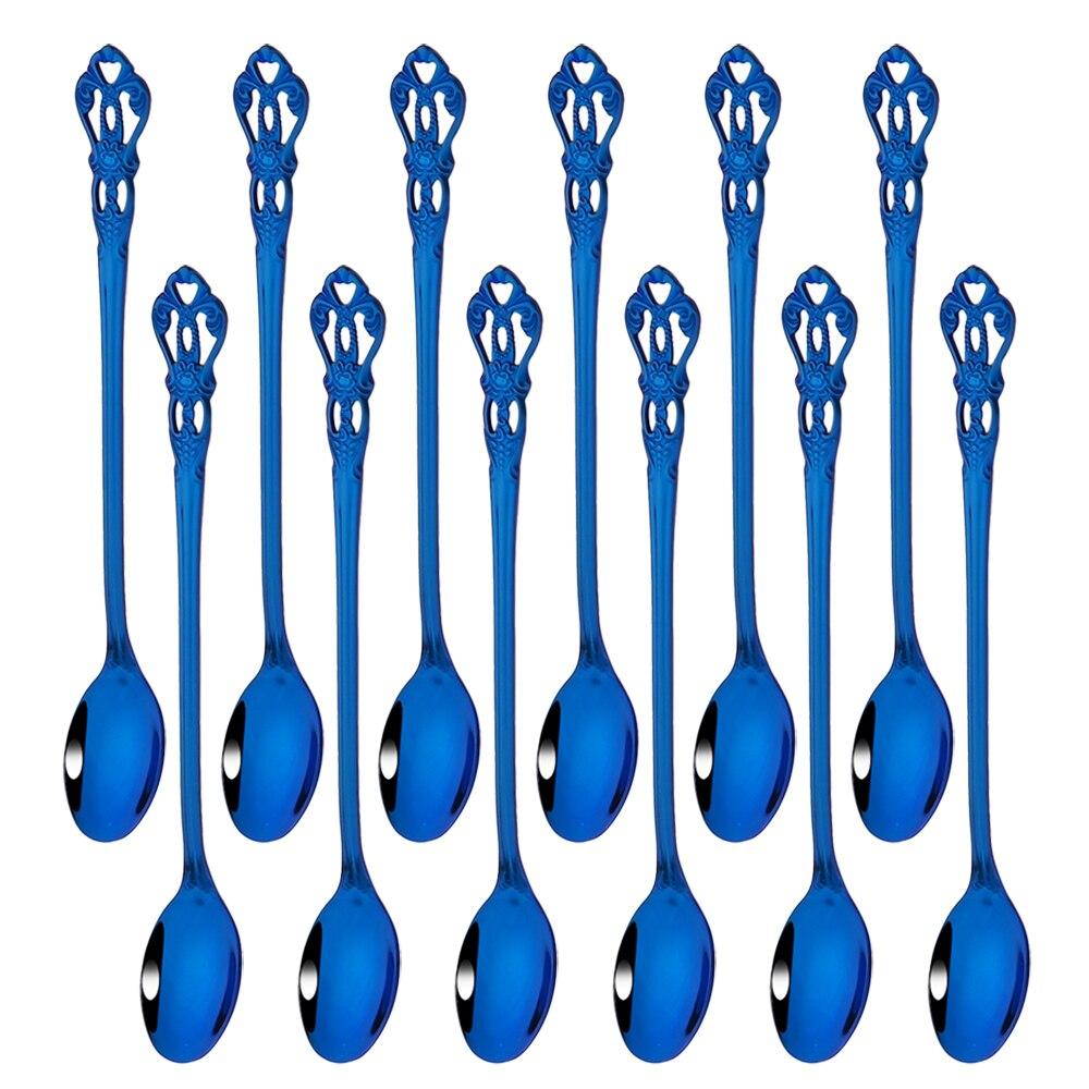 Royal 12pcs Gold Spoon Dinnerware Set Stainless Steel Cutlery Long Ice Spoon Kitchen Western Dessert Tableware Set Gift