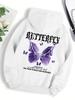 Wunderschöne Lila Schmetterlingsdruck Kapuzenpullover Damen Fleece Tasche Kapuzenpullover Einfacher Lässiger Hoodie Herbst Locker Weiblich Streetwear