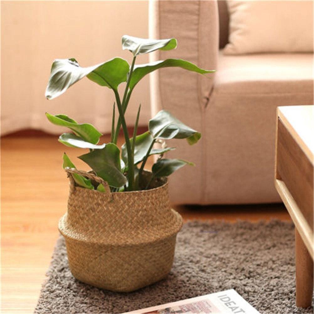 

Новые бамбуковые корзины для хранения, складные соломенные корзины для белья, лоскутное плетение из ротанга, морская трава, садовый цветочный горшок, корзина для растений темные хаки