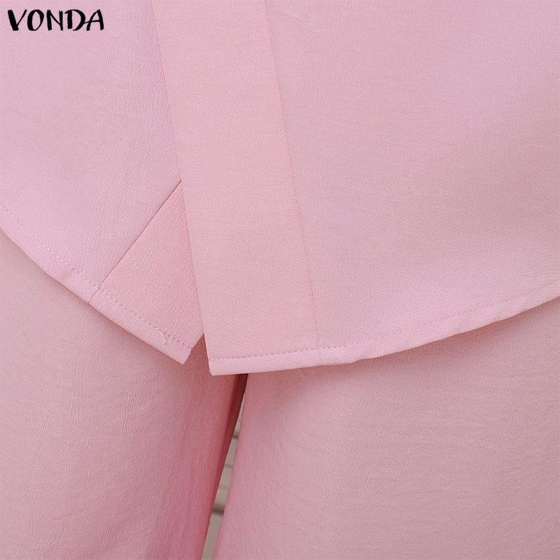 VONDA 2PCS Women Sets Casual Long Sleeve Side Close Blouse and Pants Two Piece Suit