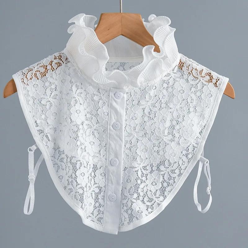 Girls Hollow Out Lace Shirt Detachable Fake Collar Shirt Lapel Blouse Top Adjustable Women Clothes Ladies False Collar Decor