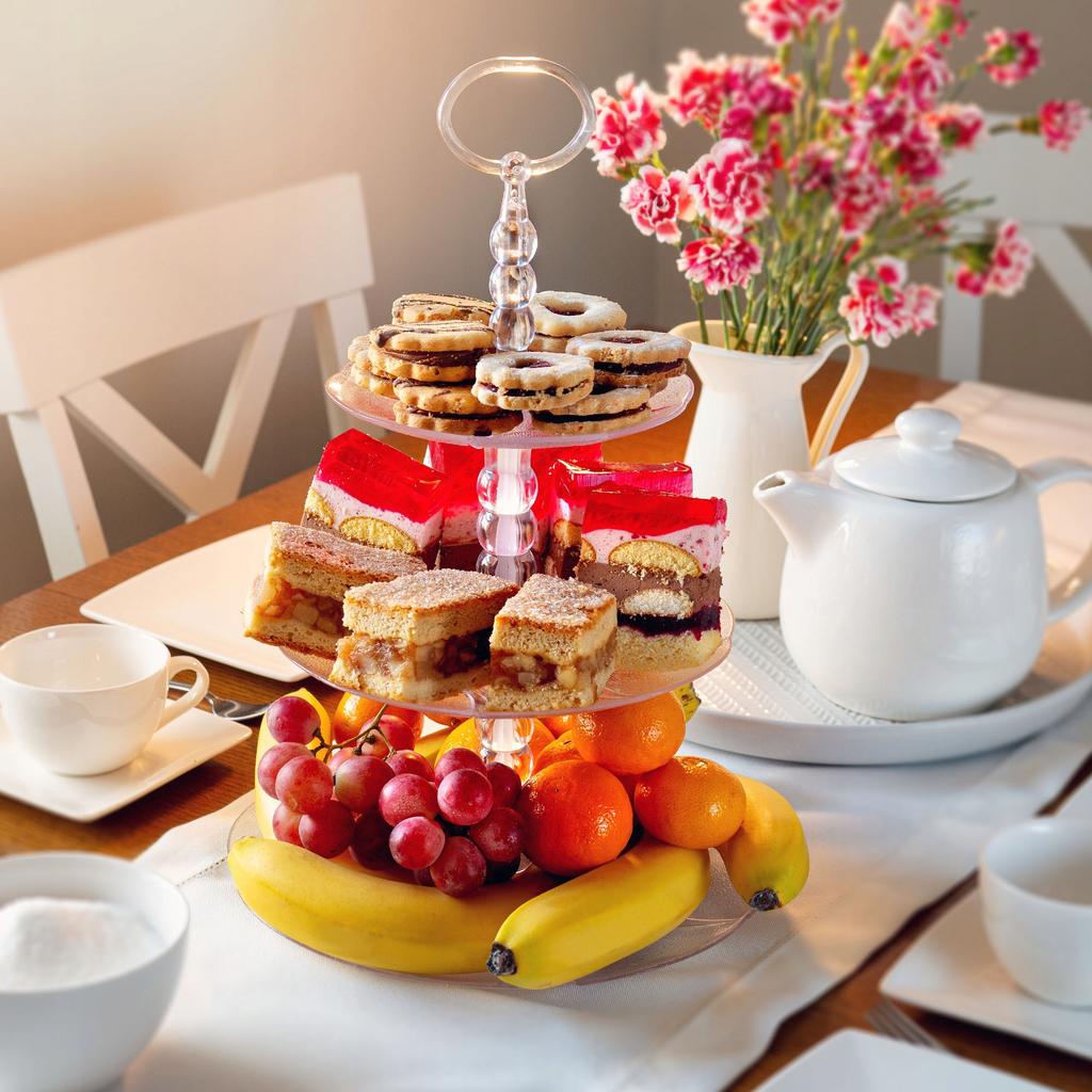 KADAX Patera Na Ciasto Szklana Owoce 3 Piętrowa Okrągła Talerz Na Ciasta