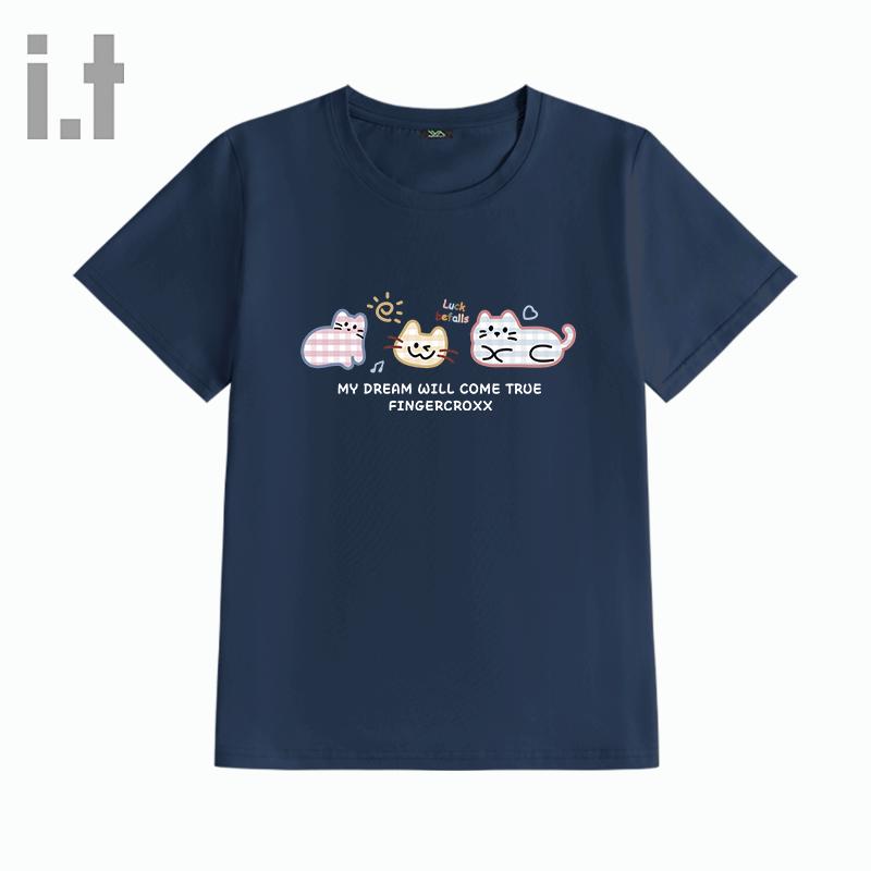 Fingercroxx Women s Plaid Cat Print Anti-bacterial Short Sleeve T-shirt S