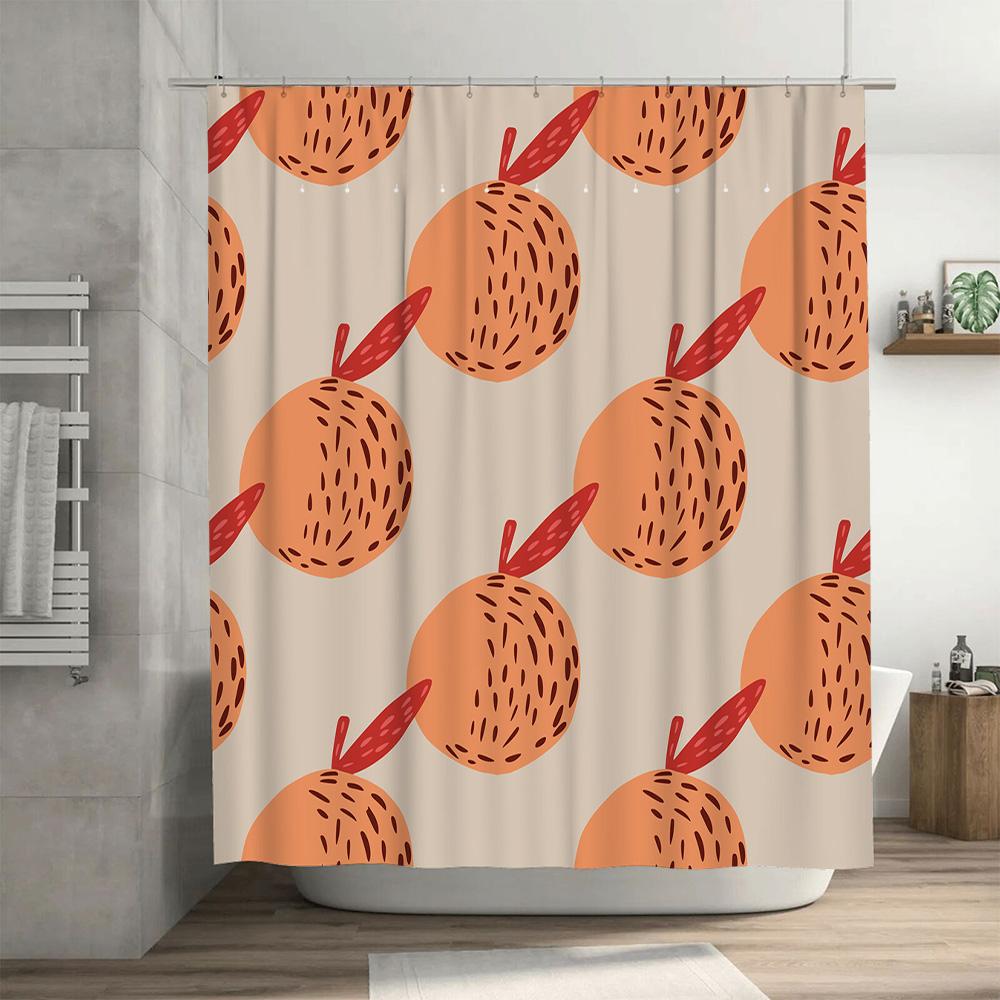 Modern Bathroom Decor: Peach Fruit Print Shower Curtain For Home Bathing Room