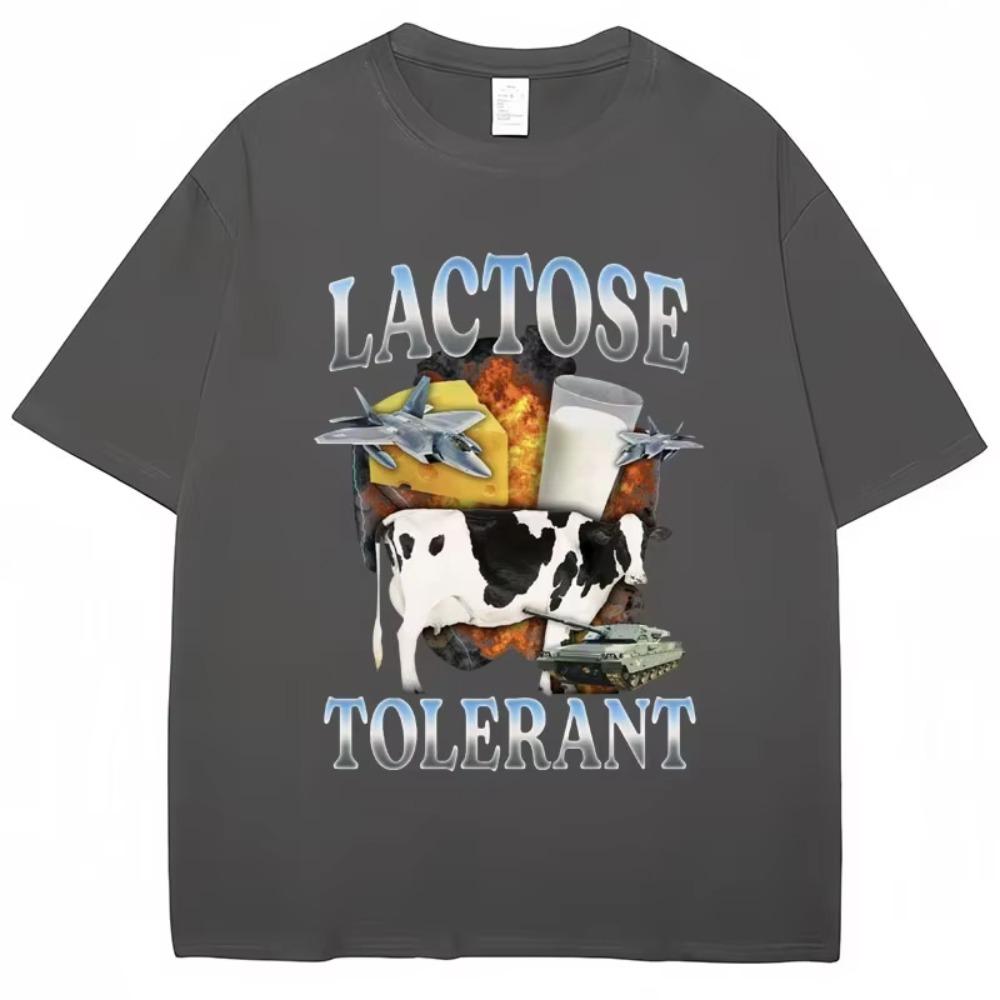 Lactose Tolerant Funny Milk Print T Shirt Men Women Retro Fashion Short Sleeve Breathable Cotton Summer Casual Humor T Shirts