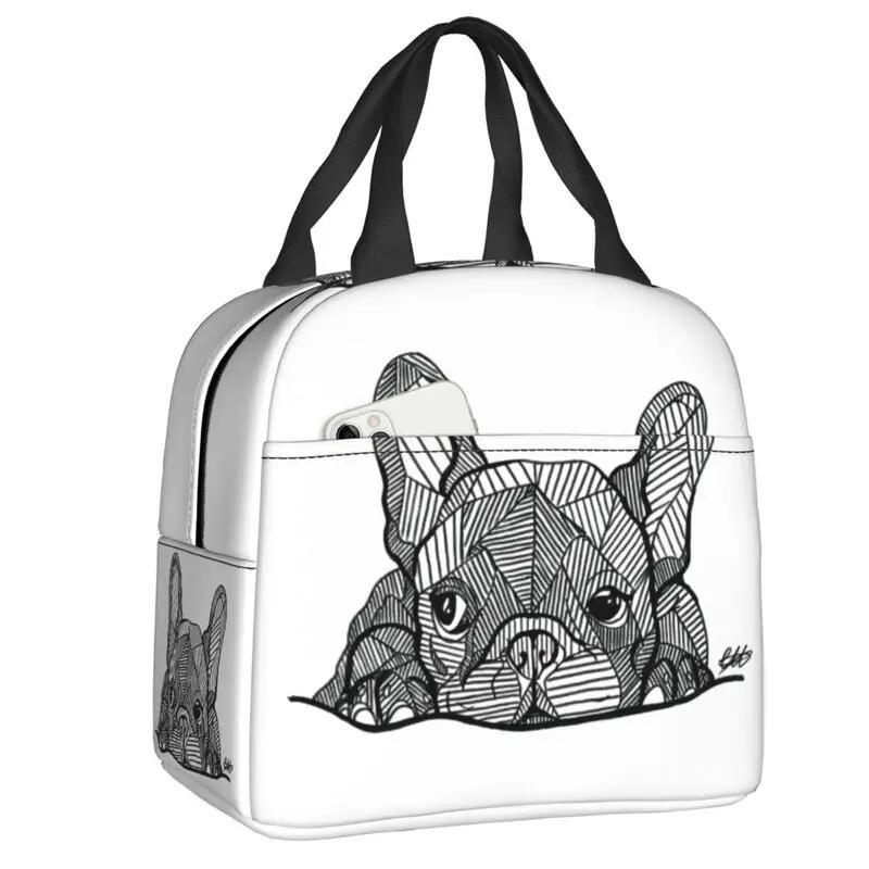 Cute Frenchie Dog Lover Resuable Lunch Box for Women Leakproof French Bulldog Cooler Thermal Food Insulated Lunch Bag School