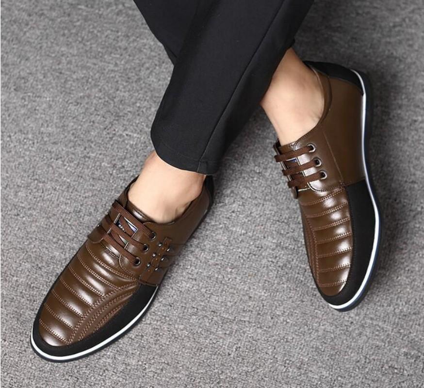 Men Leather Shoes High Quality Elastic Band Fashion Design Solid Tenacity Comfortable Men's Shoes Big Sizes 38-46