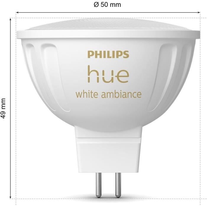 Ampoule connectée - PHILIPS HUE - MR16 - Lumière blanche - Compatible bluetooth - Fonctionne avec App et voix