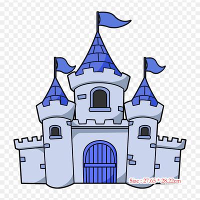 Dessin animé château dessin château dessin fer sur transfert de chaleur impression patchs en vinyle autocollant pour vêtements bricolage appliques patchs lavables