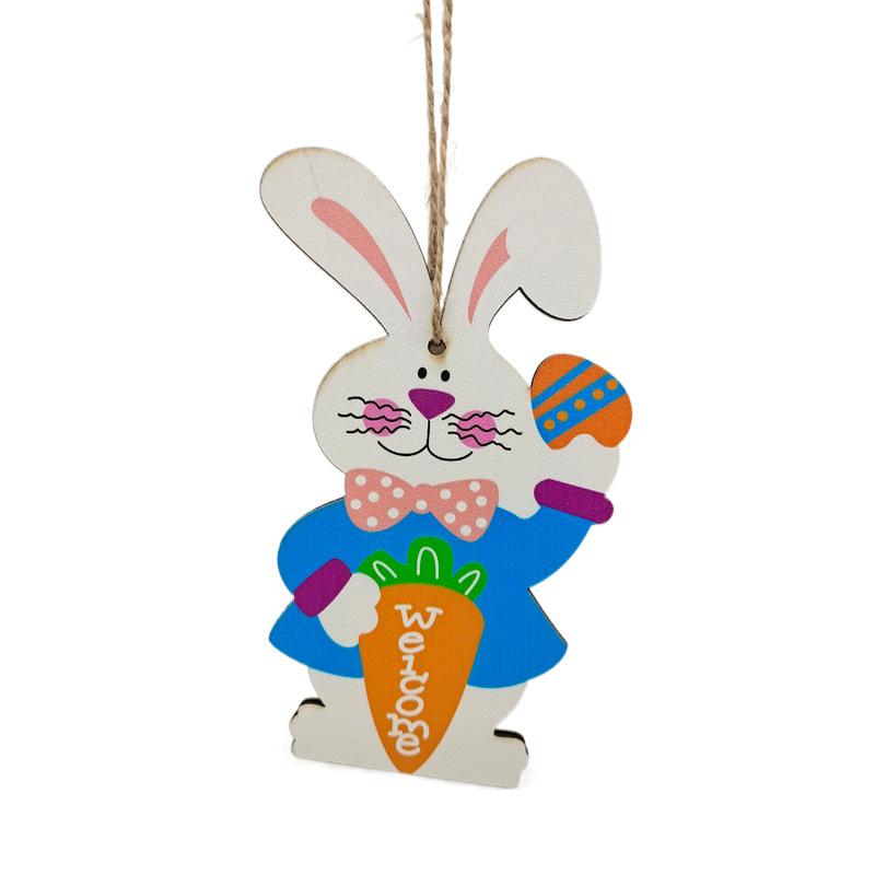 Cartoon Easter Ornaments Set Easter Decoration Bunny Rabbit Carrot Wood Pendant Craft Supplies Easter Decorations For Home